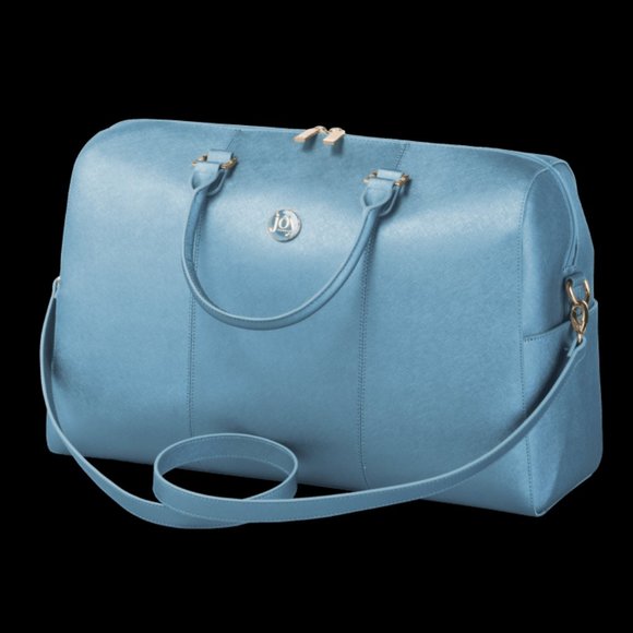 joy mangano metallic leather weekender